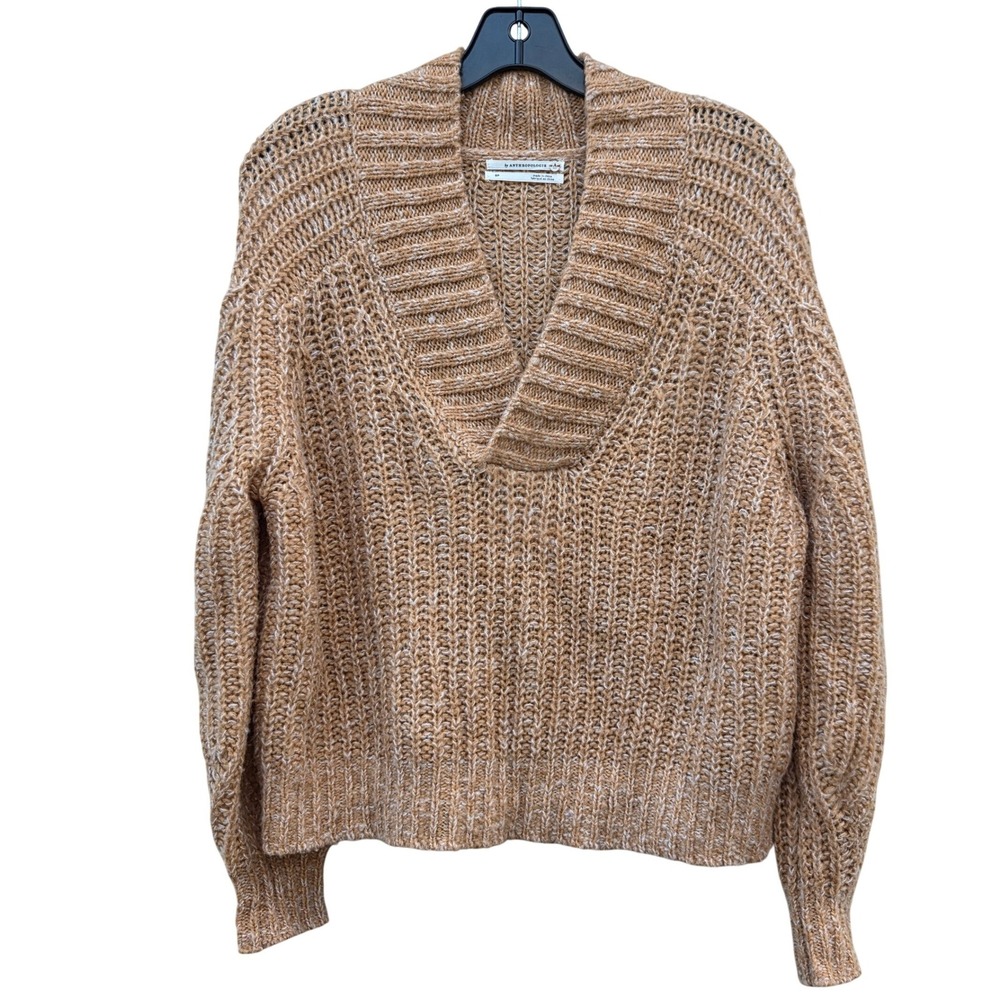 By Anthropologie Honore Wool Fisherman Chunky Knit Boho Preppy Sweater Tan Small